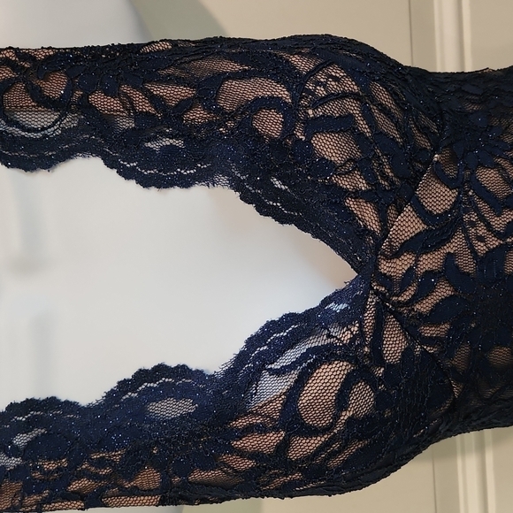 𝅺Jodi Kristopher Navy Lace Sparkle Glitter Cocktail Dress - Picture 5 of 10
